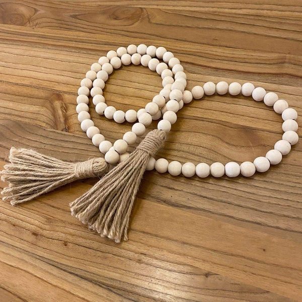 bulk purchase farmhouse beads 58in wood bead garland with tassels rustic country decor prayer boho beads big wall hanging decor trade price