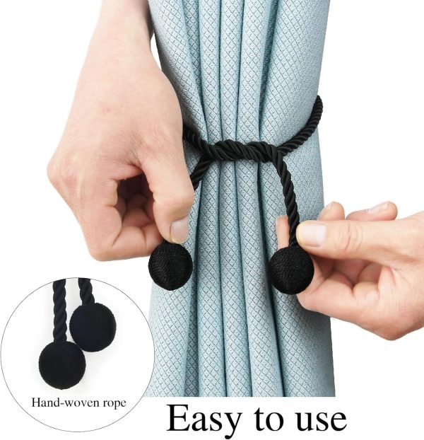 bulk purchase 2 pack curtain tiebacks elegant decorative curtain tie backs rope curtain holders for drapes window treatment holdbacks for drapes or curtains, black factory discount