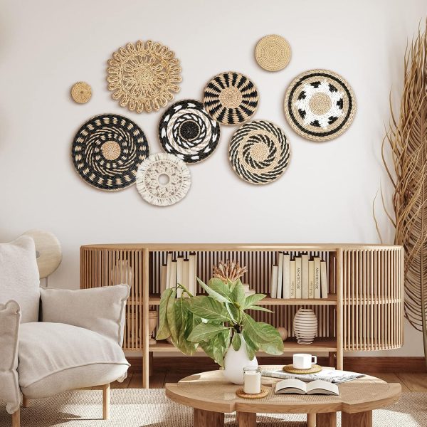 bulk purchase 11 pcs boho wall basket decor decorative bulrush woven basket wall decor boho wall art round farmhouse wall hanging baskets for kitchen rustic home christmas decorations, multi sizes(retro) trade price