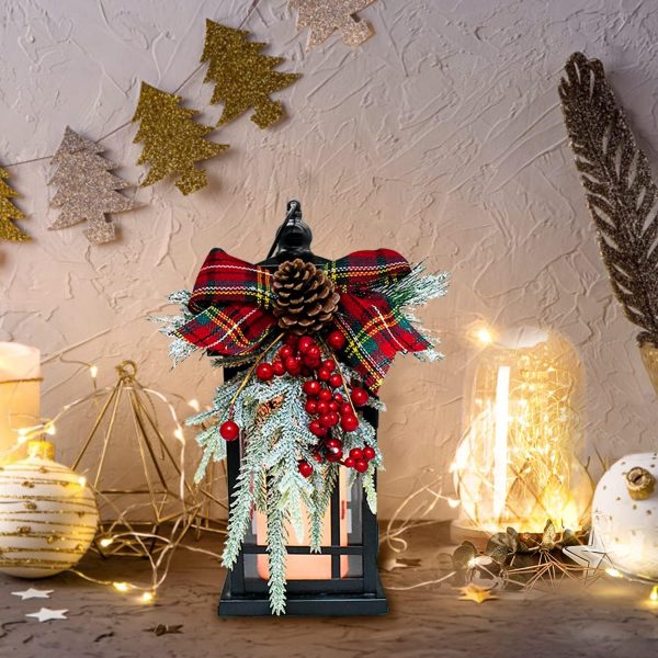 custom wholesale christmas decorative lantern w/led flickering flameless candle - 14 inch, antiqued vintage lantern with xmas ornament for outside indoor table holiday party decoration oem/odm services