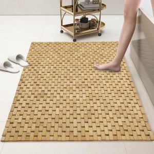 manufacturer direct hombys 100% bamboo shower mat for shower stall tub 34x17 inch, non slip bath mat bathroom accessories, large mats for shower and bathroom, quick drying trade price