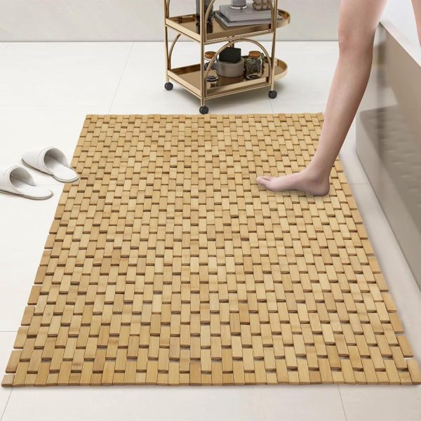 manufacturer direct hombys 100% bamboo shower mat for shower stall tub 34x17 inch, non slip bath mat bathroom accessories, large mats for shower and bathroom, quick drying trade price