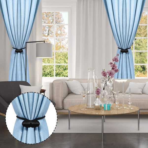 bulk purchase tifanso black magnetic curtain tiebacks - 4pcs curtain tie backs for curtains, decorative curtain ties holdbacks for drapes, boho drapery tiebacks, no drill curtain hooks for bedroom, farmhouse decor factory discount
