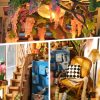 supplier direct rolife book nook kit wooden bookcase 9.5" garden house miniature kit with led decorative bookends, 3d puzzles for adults craft hobby for girls boys adults wholesale prices