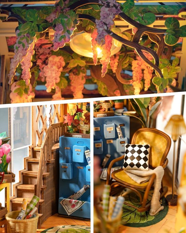 supplier direct rolife book nook kit wooden bookcase 9.5" garden house miniature kit with led decorative bookends, 3d puzzles for adults craft hobby for girls boys adults wholesale prices