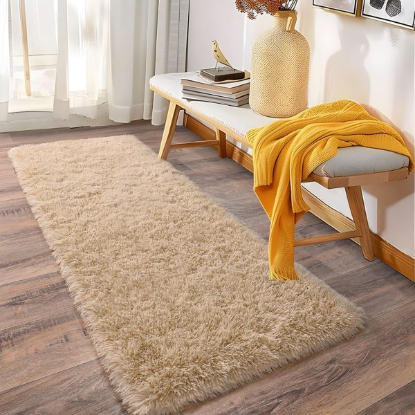 global sourcing soft runner rugs for bedroom hallways, 2x6 beige fluffy shag throw area rug non slip for bedside dorm, long shaggy furry carpet for nursery living room oem/odm services