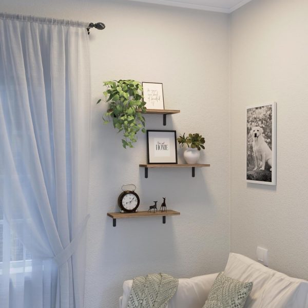 bulk purchase floating shelves, 3 sets wall shelves, wooden floating shelves for wall décor, wall mounted floating bathroom shelf for storage, floating book shelf for bedroom, living room – rustic brown trade price