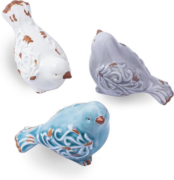 dropship from factory distressed finish ceramic bird figurine home decor - assorted set of 3 mass production supply