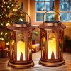 custom wholesale solar lanterns outdoor waterproof, 2 pack flickering flameless outdoor solar candle lantern, solar powered & battery powered hanging lanterns decorative outdoor for porch garden christmas decorations oem/odm services