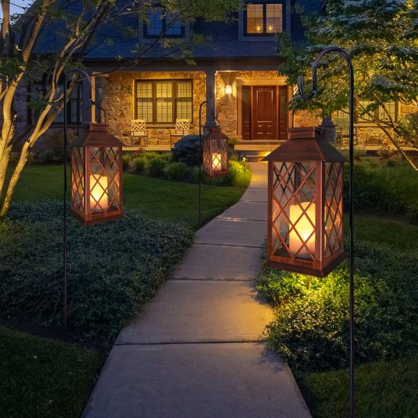 custom wholesale [2 pack] take me 14" solar lantern outdoor garden hanging lantern waterproof led flickering flameless candle mission lights for table,outdoor，mothers day gifts mom wife oem/odm services