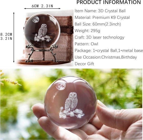dropship from factory hdcrystalgifts 60mm 3d laser crystal ball paperweight owl figurines glass sphere decorative balls with stand gift mass production supply