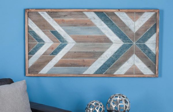 bulk purchase deco 79 wooden geometric handmade home wall decor southwestern wall sculpture, wall art 46" x 1" x 23", multi colored trade price