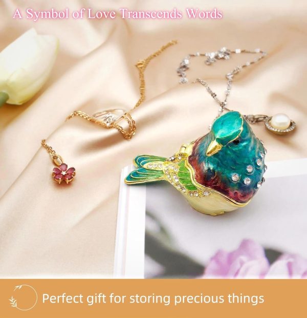 dropship from factory turquoise green bird trinket boxes hinged ,bird decor with crystals enamel jewelry box.necklace ring box earrings storage.collectible bird lover gifts figurines home decor . mass production supply