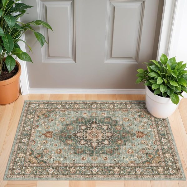 global sourcing washable oriental area rug - 2x3 rugs for living room soft carpet for bedroom waterproof floral distressed indoor stain resistant non-shedding floor carpets (green, 2x3) oem/odm services