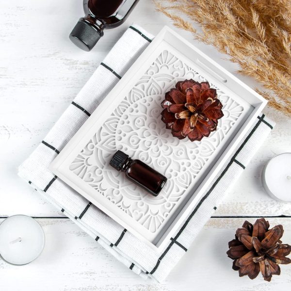 wholesale direct wooden serving tray with handles, white wood couch ottoman tray for living room, decorative tray for coffee table kitchen counter, candle perfume tray displayed for bedroom bathroom,15" x 10" bulk purchase at factory prices