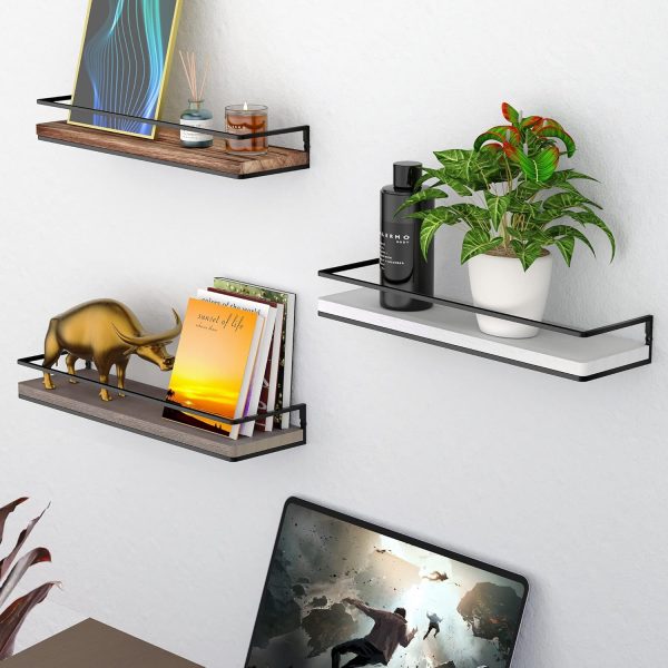 bulk purchase meangood floating shelves wall mounted set of 2, rustic wood wall storage shelves for bedroom,living room,bathroom, kitchen torched wood trade price