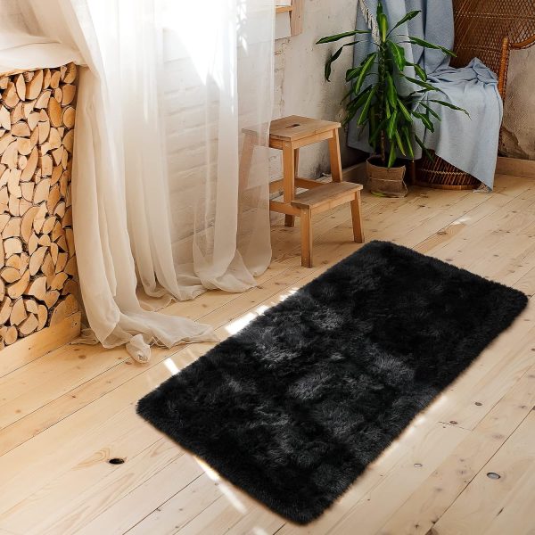 global sourcing amearea shag fluffy small rug, 2x4 feet throw rugs for bedroom girls living room, extra soft and fuzzy shaggy carpet, non slip, solid color nursery home floor decor carpets, black oem/odm services