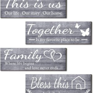 bulk purchase joyhawk 4 pieces wall decor signs, this is us, together, bless this home, family rustic wooden farmhouse wall art décor for living room bedroom kitchen, , 4.7 x 13.8 inch(grey) trade price