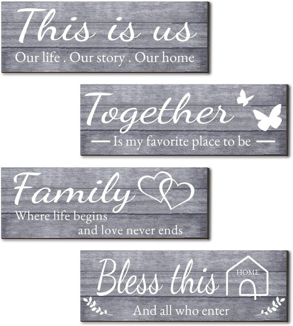 bulk purchase joyhawk 4 pieces wall decor signs, this is us, together, bless this home, family rustic wooden farmhouse wall art décor for living room bedroom kitchen, , 4.7 x 13.8 inch(grey) trade price