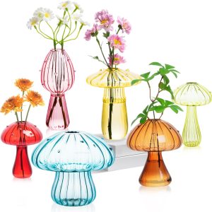 oem/odm services mushroom vase, set of 6 colored flower vase, propagation stations vases, glass vase for decor, small bud vases home decor small vase cute mushroom planter for room office decoration (colorful) affordable bulk deals