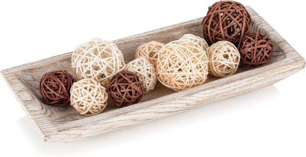 wholesale direct hanobe decorative wood dough bowl: long wooden centerpiece table decorations natural candle holder tray decor rustic unfinished trough centerpieces for dining room kitchen, white bulk purchase at factory prices