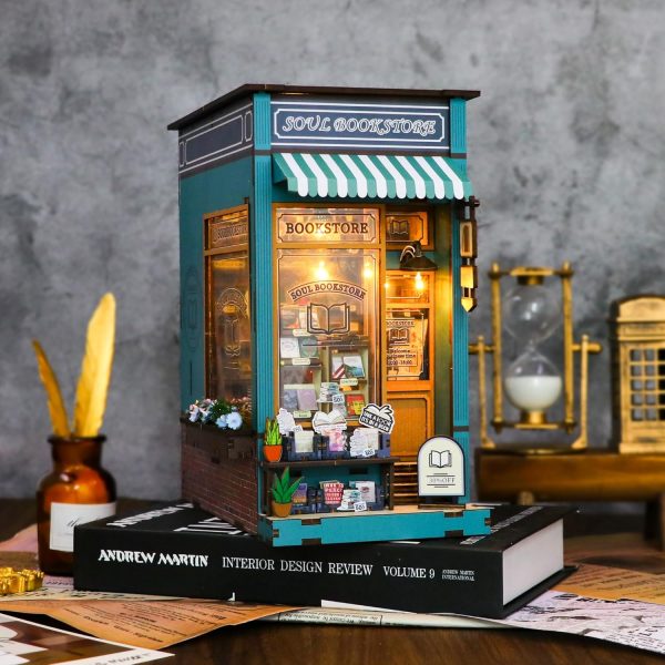 supplier direct meinesqis book nook diy miniatures book nook kit store 3d creative decorative bookend bookshelf insert wooden puzzle with led suitable for teenagers adults halloween christmas decoration gifts, blue wholesale prices