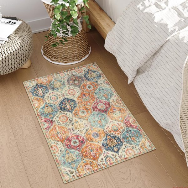 global sourcing lahome moroccan trellis area rug, 2x3 entry rug non-slip washable indoor door mat, small oriental accent throw rug for bedroom kitchen entryway bathroom (cream, 2x3ft) oem/odm services