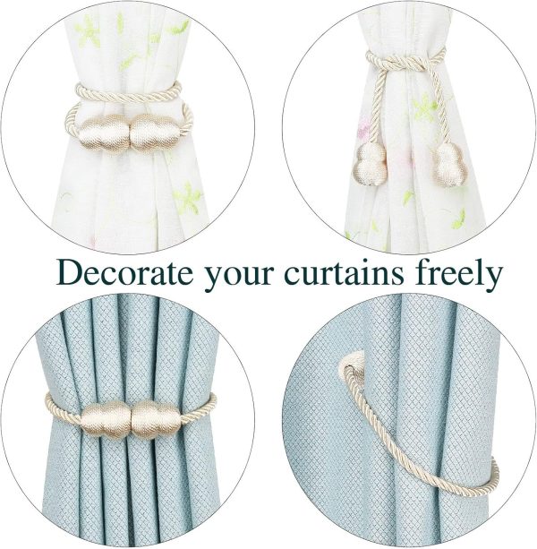 bulk purchase magnetic curtain tiebacks 2 pack rope decorative curtain tie backs elegant curtain holders for drapes outdoor window treatment holdbacks, beige factory discount