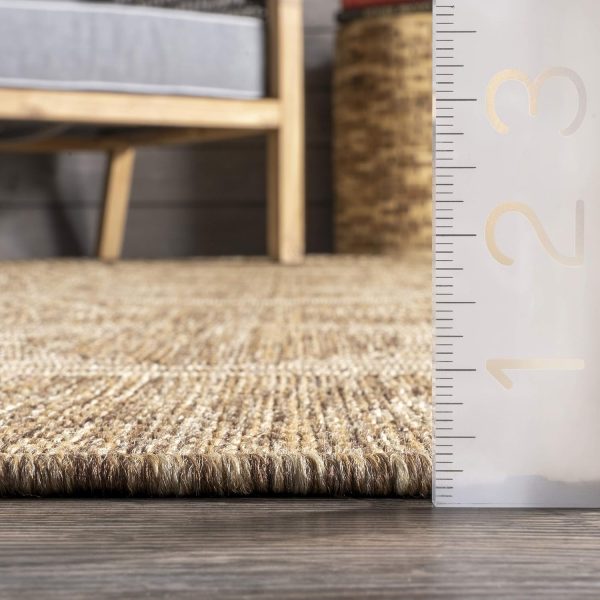 manufacturer direct nuloom 4x6 outdoor/indoor ranya tribal area rug, light brown, geometric design, stain resistant, highly durable, for patio, balcony, bedroom, dining room, living room, bathroom trade price