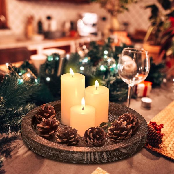 wholesale direct round decorative wood trays for coffee table counter farmhouse kitchen home decor centerpiece small wooden candle holder tray circular serving platter circle rustic dining table bathroom perfume tray bulk purchase at factory prices