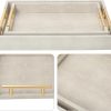 wholesale direct set of 2 shagreen serving tray with gold polished metal handles ivory wood decorative tray pu leather with brushed gold for coffee table ottoman console table bulk purchase at factory prices