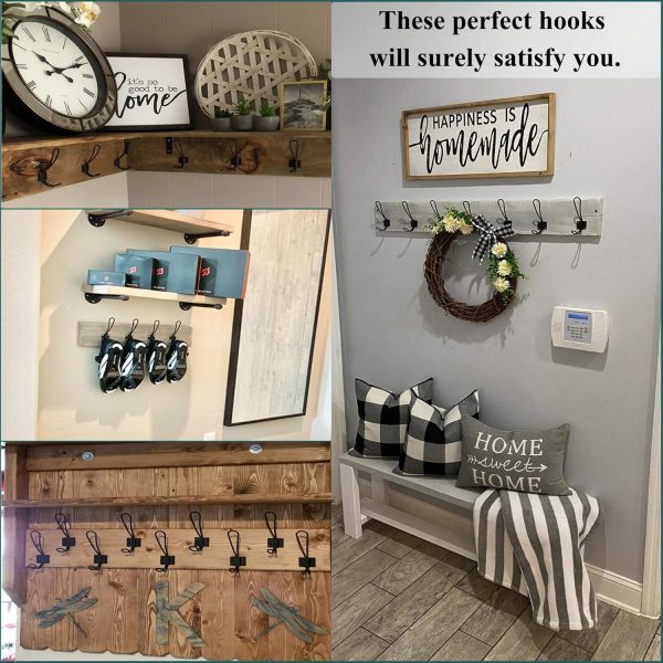 competitive pricing rustic entryway hooks-12 pack farmhouse hooks with metal screws included, black decorative wall mounted rustic coat hooks rack, double vintage organizer hanging wire hook clothes hanger one-stop wholesale
