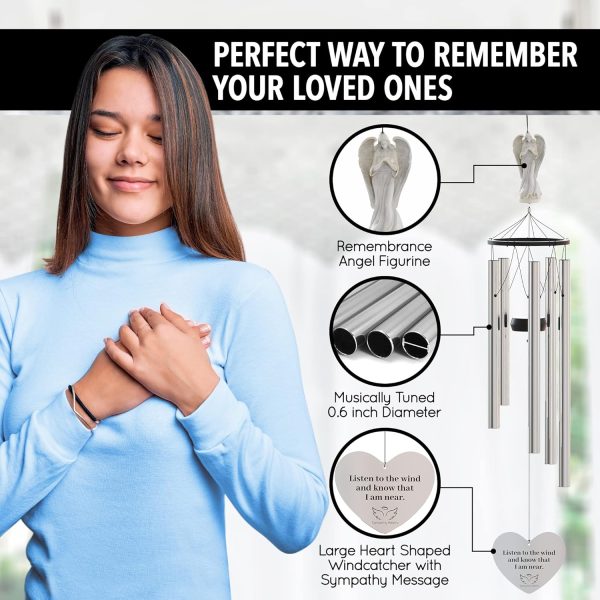 producer to buyer angel memorial wind chimes for loss of loved one - 34" large sympathy wind chimes, memorial gifts for loss of loved one mother father husband bereavement wind chimes for outside deep tone discounted pricing