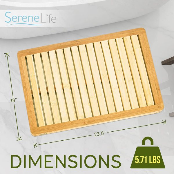 manufacturer direct serenelife heavy duty natural or shower floor foot platform rug with elevated design for water evaporation and non slip rubber feet for indoor outdoor use bamboo wood bathroom bath mat trade price