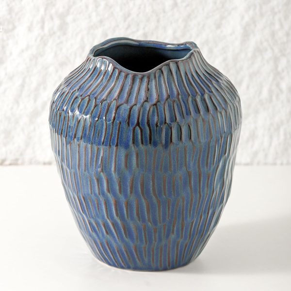 oem/odm services blue ceramic vase for home decor,7.8 inch flower vase，decorative blue vase for pampas grass，modern art texture vase for home entryway living room dining table farmhouse office decor-blue affordable bulk deals