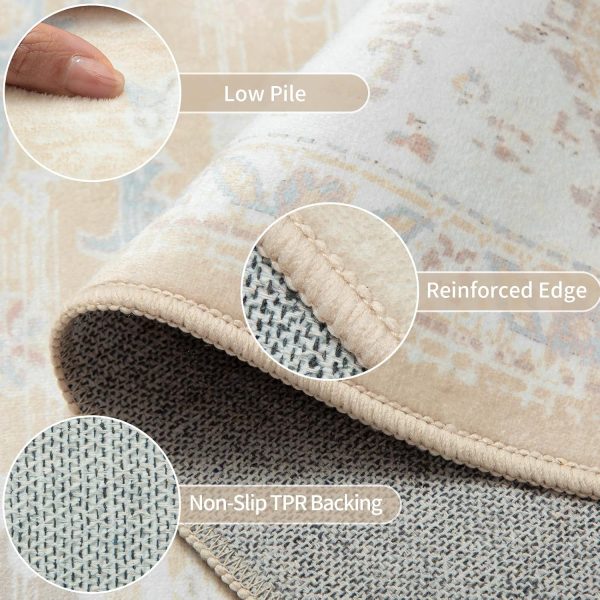 global sourcing bestsweetie area rugs 5x7 rug for living room, washable rug 5x7, non slip water repellent floor carpet, low pile soft vintage rug for bedroom dining room indoor-cream/light yellow/brown/blue/pink/pink oem/odm services