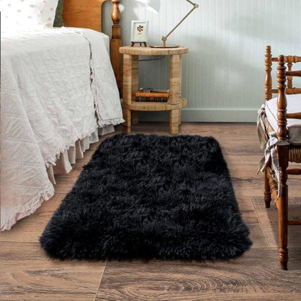 global sourcing small black area rug, 2x3 rug for bedroom shaggy throw rugs for dorm rug, soft shag carpet for kids room, plush comfy fluffy bedside rug for home decor aesthetic oem/odm services