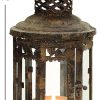 custom wholesale deco 79 metal indoor outdoor candle lantern decorative lantern candle holder with intricate scroll work, lantern 6" x 6" x 13", brown oem/odm services