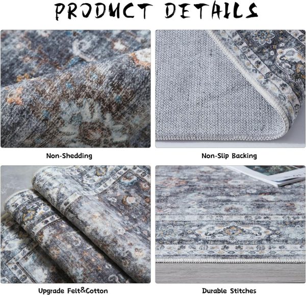 global sourcing 2x3 rug washable boho rug soft small area rug non-slip non-shedding faux wool vintage rug for door mat, kitchen, floor, entryway, powder room (grey and brown) oem/odm services