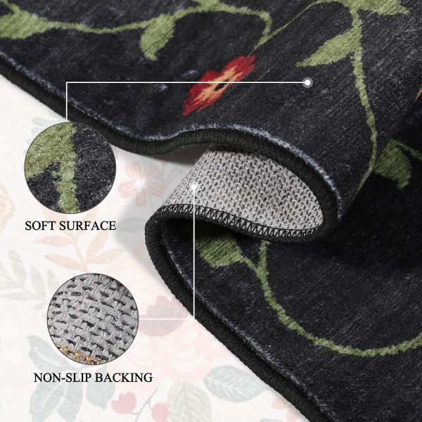 global sourcing dukino 2x3 rugs for entryway, floral indoor washable door mat, non slip boho small rug for kitchen, soft low pile throw rug, front door rug for entrance, bedroom, kitchen, laundry, bathroom, black oem/odm services