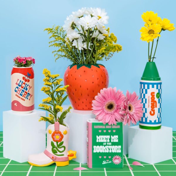 oem/odm services ban.do small cowboy boot vase, cute cowgirl boot vase, colorful ceramic shelf decor for home or office, unique/quirky/funky/fun flower vase doubles as pencil cup, giddy up affordable bulk deals