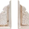 supplier direct 1 pair rustic distressed finish wood bookends, white bookends decorative unique, carved pattern farmhouse book ends for shelves, bookends for heavy books, wooden corbels for home room decor wholesale prices