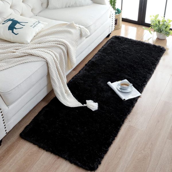 global sourcing chicrug soft runner rugs for bedroom living room plush fluffy rug 2x6 feet, shag furry area rug carpet non shedding for nursery children kids girls room home decorative, black oem/odm services