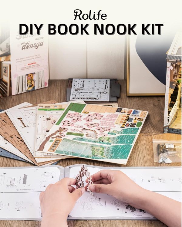supplier direct rolife led book nook kit-decorative bookend stand-3d wooden puzzle for adults-bookshelf insert booknook-room decor for teen girls boys women men wholesale prices
