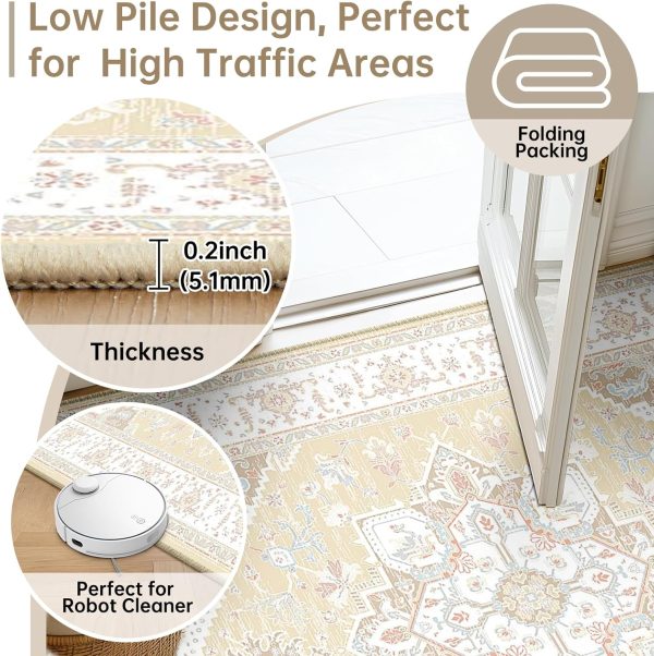 global sourcing bestsweetie area rugs 5x7 rug for living room, washable rug 5x7, non slip water repellent floor carpet, low pile soft vintage rug for bedroom dining room indoor-cream/light yellow/brown/blue/pink/pink oem/odm services