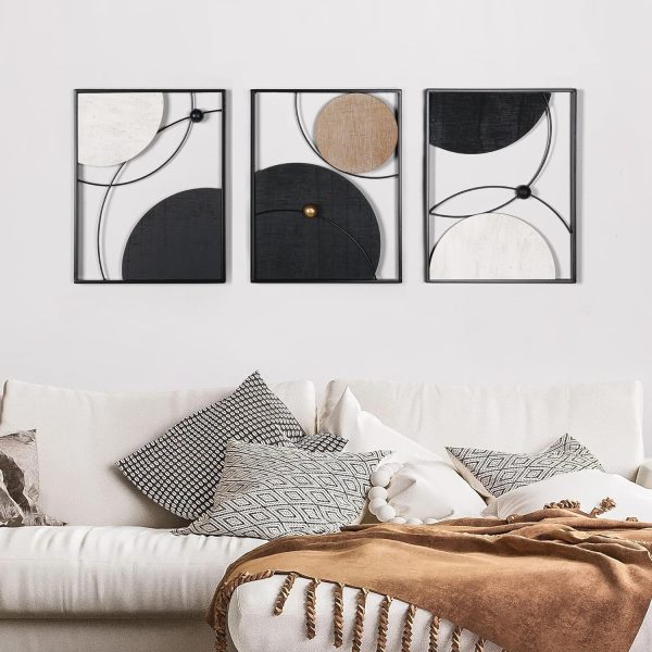 factory direct oakrain 3 pack metal wall art - abstract planet & orbit lines minimalist modern wall decor for living room, bedroom, office, entryway (11.8 x 15.7 x 0.47 inches) volume discount
