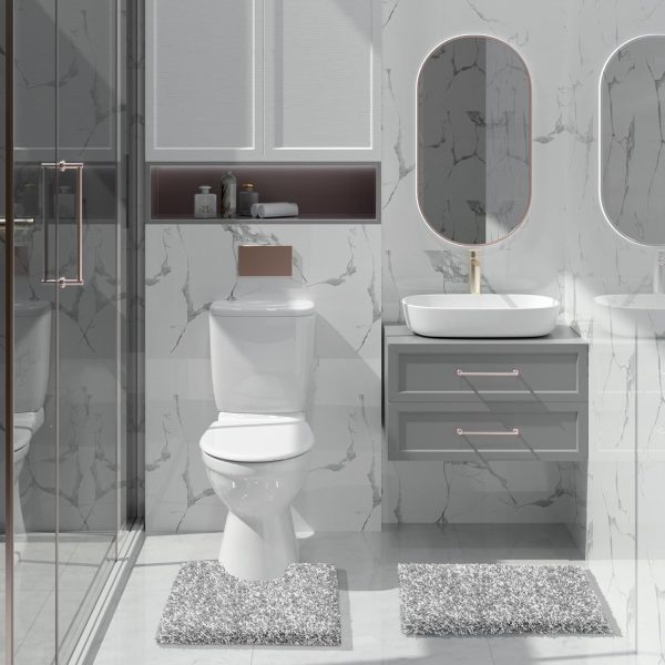 global sourcing yimobra bathroom rugs non slip washable 24x17, ultra soft and water absorbent bath mats, plush fluffy shower mat outside, microfiber thick matts for bathroom floor/sink, light gray and white oem/odm services