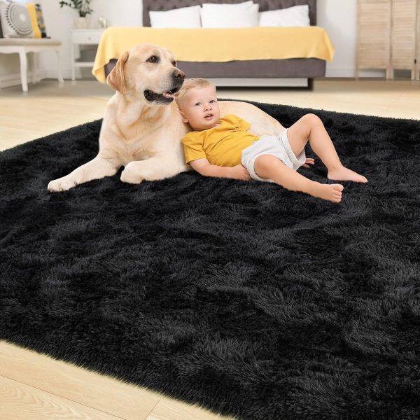 global sourcing tepook super soft fluffy rug for bedroom, modern shaggy rug fuzzy kids rug for living room, plush indoor nursery home decor rug with non-slip bottom, black, 4 x 6 feet oem/odm services