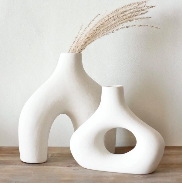 oem/odm services carrot's den donut vase, set of 2 - minimalist nordic, white ceramic hollow donut vase decor | table centerpiece, olive plant, wedding, living room, bookshelf, office, modern home, entryway, console affordable bulk deals