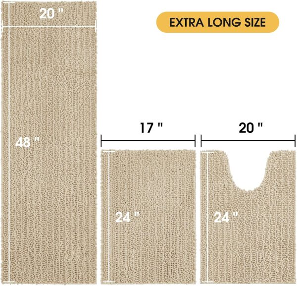 global sourcing accumtek upgrade extra large beige bathroom rug set 3 pieces ultra soft, thick absorbent bath mats, non slip chenille toilet mat for bathroom, bedroom, kitchen oem/odm services